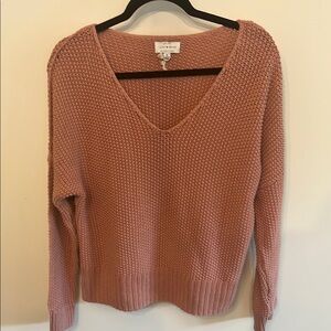 Lucky Brand Pink V-Neck Knit Sweater